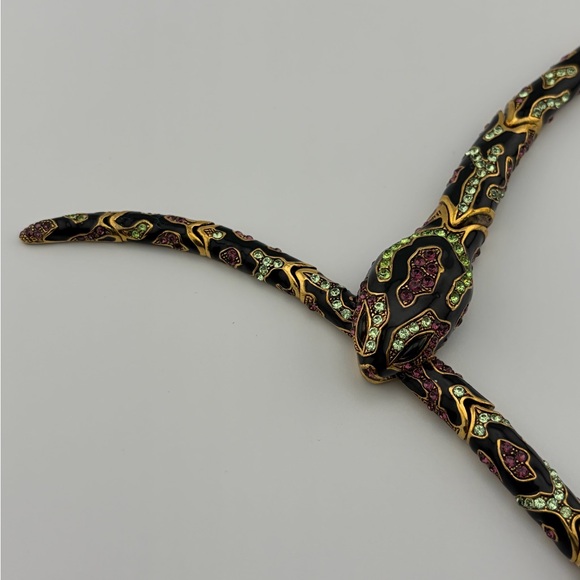 Vintage Roberto Cavalli Enamel & Crystal Patterned Snake Collar Necklace UNISEX - Picture 6 of 8